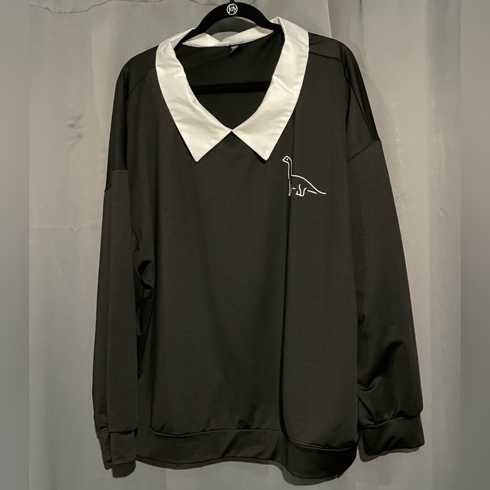 NWOT! SHEIN sweater style shirt with faux collar and dino design on the chest.🦕